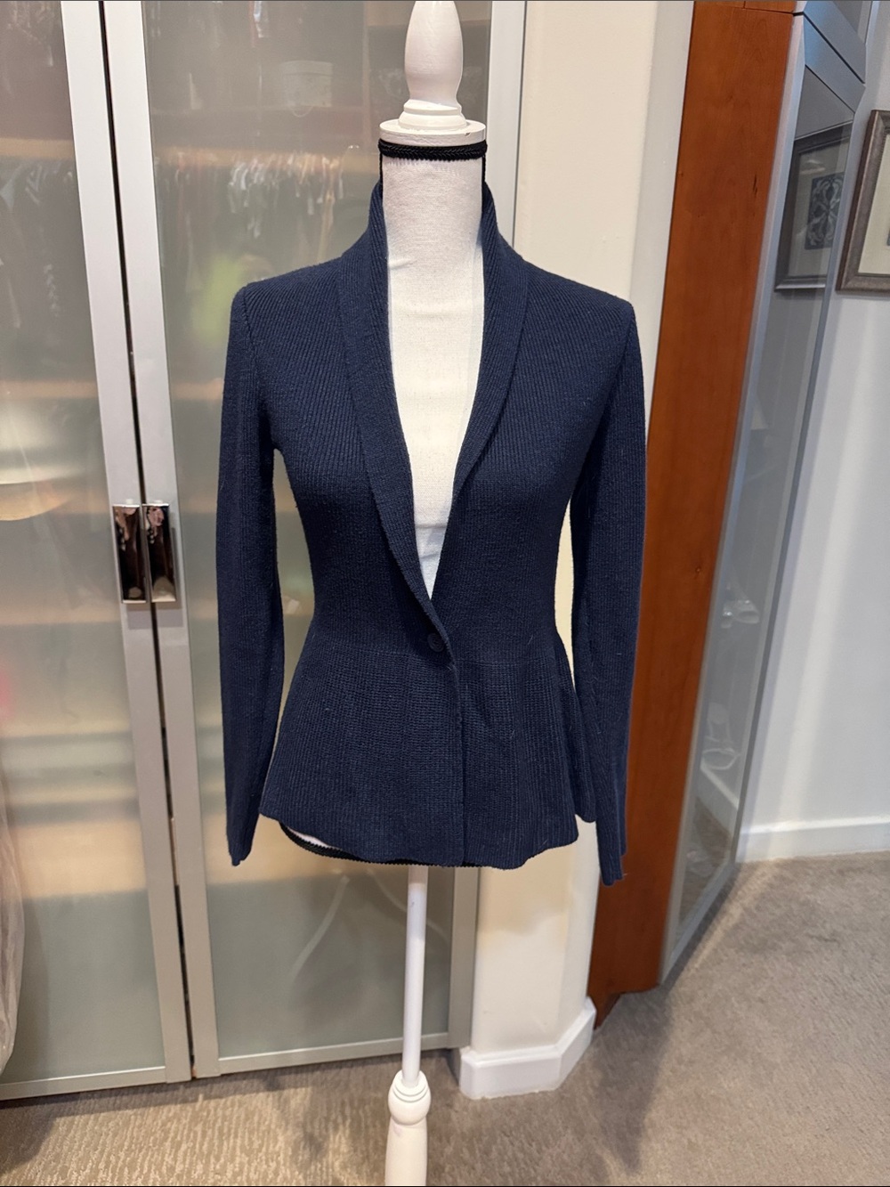 H&M Navy Knit Shawl-Collar Blazer